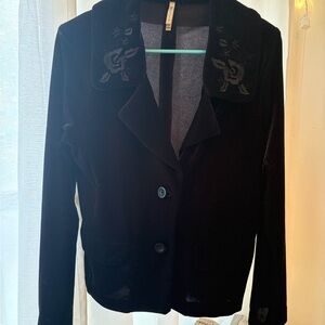 White Stag Black Velvet Blazer with Embroidered Collar